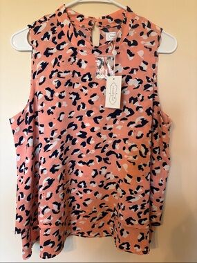 Mud Pie Coral Animal-Print Keyhole Camisole